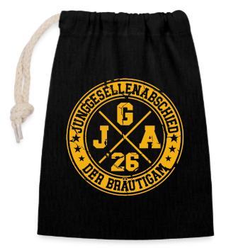 Enterrement de vie de garçon 2026 Le mariage de garçon - Sac cadeau en coton avec cordon (14 x 20 cm) - noir - Devant