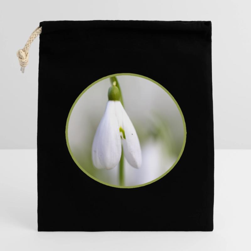 Perce-neige fleur blanche Fleur blanche Éclosion précoce Sac cadeau en coton avec cordon (14 x 20 cm)