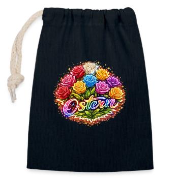 Mélange floral de roses néon de Pâques - Sac cadeau en coton avec cordon (14 x 20 cm) - bleu marine - Devant