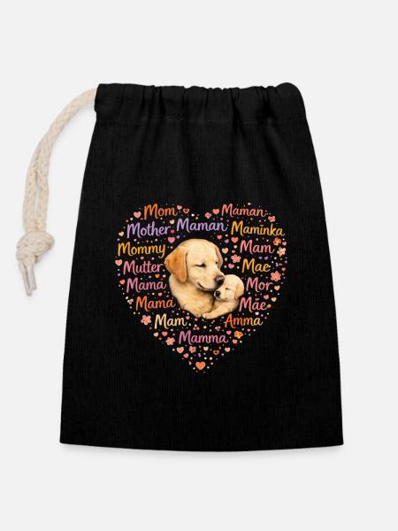 Cœur de maman de Labrador – Cadeau de la fête des mères - Sac cadeau en coton avec cordon (14 x 20 cm) - noir