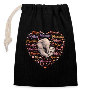 Elefant Mama Herz – Muttertag Geschenk - Verschließbarer Geschenkbeutel aus Baumwolle (14x20cm) - Schwarz - Vorne