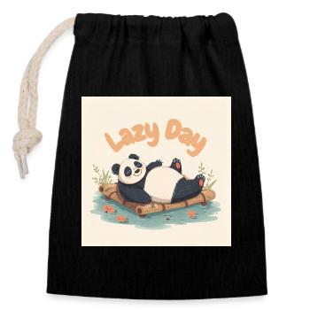 Panda schläft auf dem Floß - Verschließbarer Geschenkbeutel aus Baumwolle (14x20cm) - Schwarz - Vorne