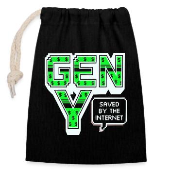 Generation Y, gen Y , Millennials Shirt, Hoodie - Verschließbarer Geschenkbeutel aus Baumwolle (14x20cm) - Schwarz - Vorne