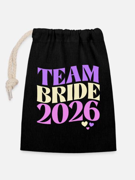 Team Bride 2026 - Verschließbarer Geschenkbeutel aus Baumwolle (14x20cm) - Schwarz