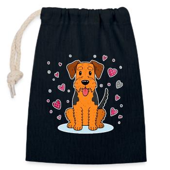 Airedale Terrier (bande dessinée) - Sac cadeau en coton avec cordon (14 x 20 cm) - bleu marine - Devant