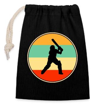 Cricket Player Retro Vintage Sunset Silhouette - Closable cotton gift bag (14x20cm) - black - Front