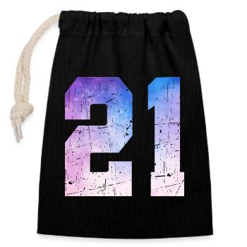  numéro 21 – Cadeau anniversaire 21 ans - Sac cadeau en coton avec cordon (14 x 20 cm) - noir - Devant