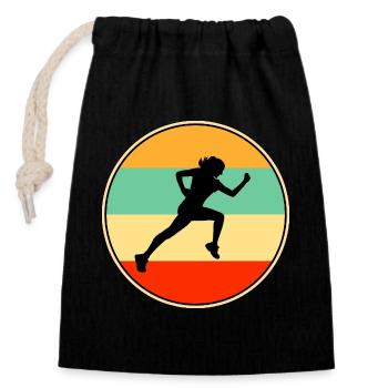 Female Runner Retro Silhouette Vintage Sunset Art - Closable cotton gift bag (14x20cm) - black - Front