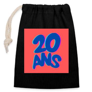 20. 20e ANNIVERSAIRE. ANNIVERSAIRE 20 ANS. 20 ANS. - Sac cadeau en coton avec cordon (14 x 20 cm) - noir - Devant