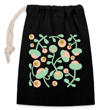 Pivoines abstraites L Blush rose vert citron - Sac cadeau en coton avec cordon (14 x 20 cm) - noir - Devant