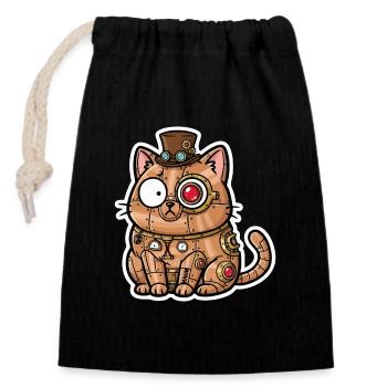 Cat Automaton Steampunk Copper and Gears - Closable cotton gift bag (14x20cm) - black - Front