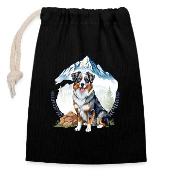 Aussie Dog Landscape Nature Illustration - Closable cotton gift bag (14x20cm) - black - Front