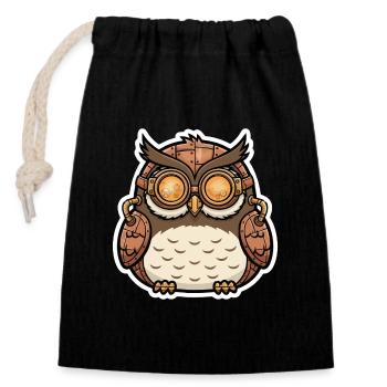 Owl Steampunk Cyborg Goggles Gears - Closable cotton gift bag (14x20cm) - black - Front
