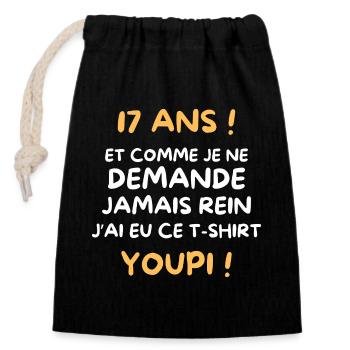 Funny Draw Boy Teen 17 Years Funny Birthday 17 - Closable cotton gift bag (14x20cm) - black - Front