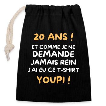 Funny Draw Boy Teen 20 Years Funny Birthday 20 - Closable cotton gift bag (14x20cm) - black - Front