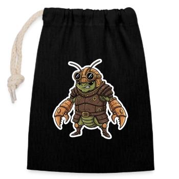 Steampunk Warrior Armored Praying Mantis - Closable cotton gift bag (14x20cm) - black - Front