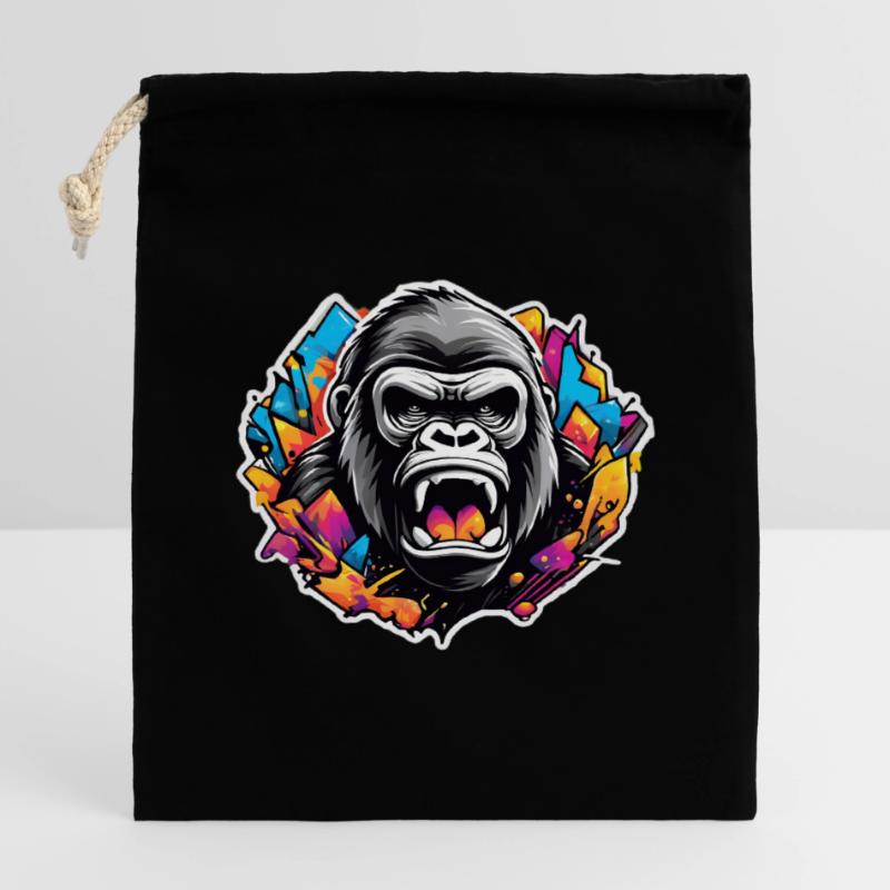 Gorille Graffiti Éclatant Sac cadeau en coton avec cordon (14 x 20 cm)