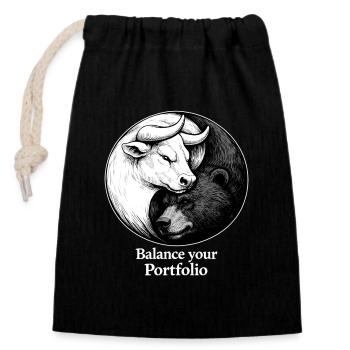 Bourse Yin Yang : Bull & Bear Équilibrez votre portefeuille - Sac cadeau en coton avec cordon (14 x 20 cm) - noir - Devant