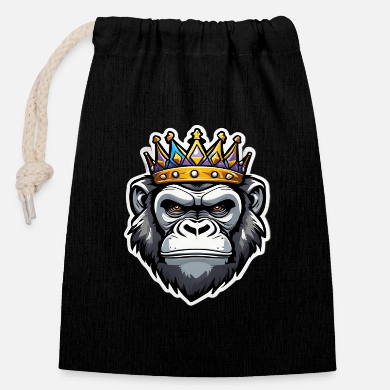 Imperial Crowned Gorilla - Closable cotton gift bag (14x20cm) - black