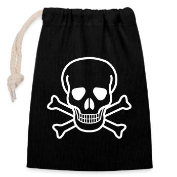 Skull and Crossbones Vintage Gothic Pirate Design - Closable cotton gift bag (14x20cm) - black - Front