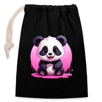 cute panda - Closable cotton gift bag (14x20cm) - black - Front