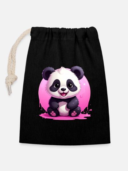 cute panda - Closable cotton gift bag (14x20cm) - black