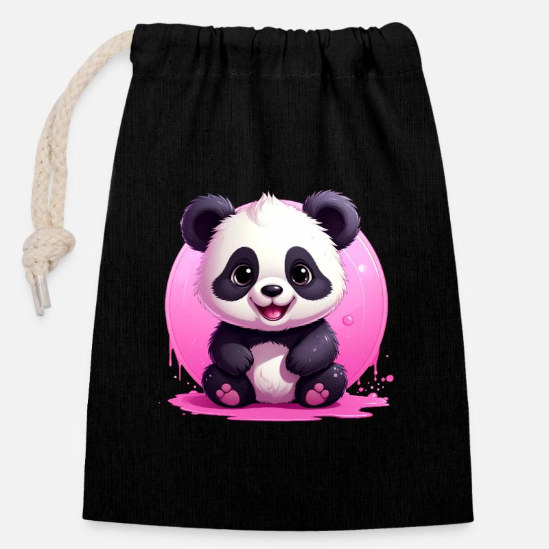 cute panda - Closable cotton gift bag (14x20cm) - black