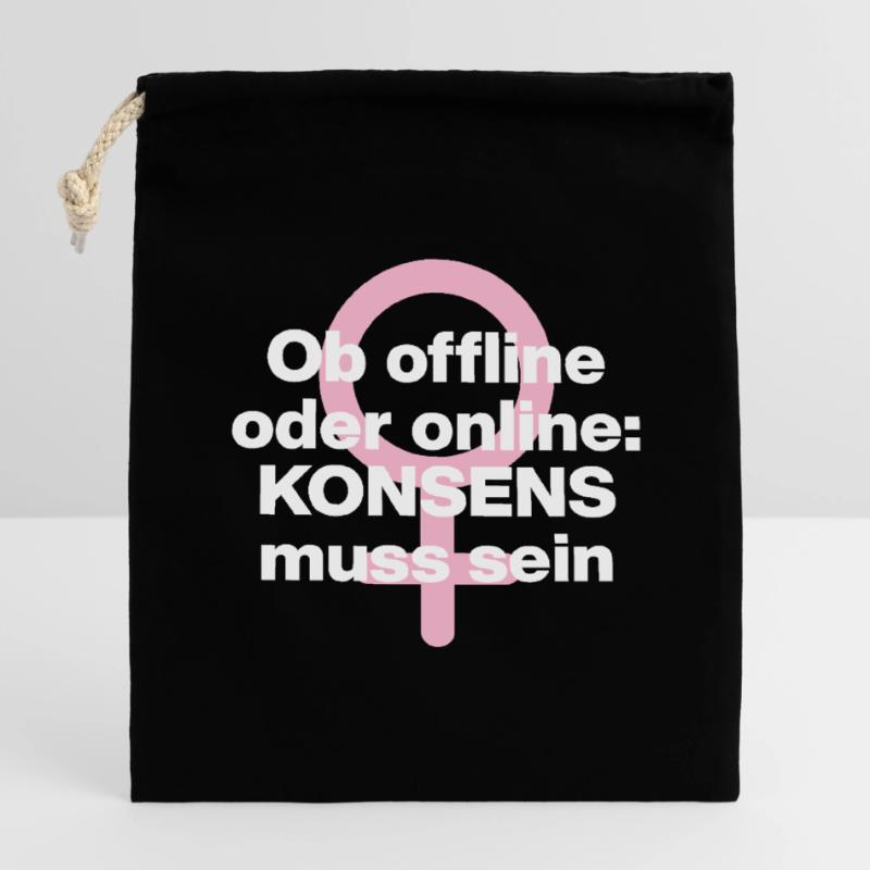 OB OFFLINE ODER ONLINE: KONSENS! ♀ FEMALE POWER Verschließbarer Geschenkbeutel aus Baumwolle (14x20cm)