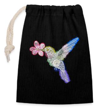 Colibri Zentangle avec fleur - Sac cadeau en coton avec cordon (14 x 20 cm) - noir - Devant