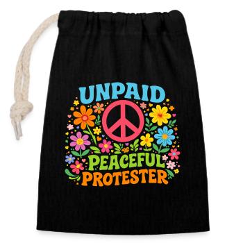 Unbezahlter friedlicher Protest Retro Blumen - Verschließbarer Geschenkbeutel aus Baumwolle (14x20cm) - Schwarz - Vorne
