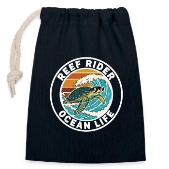 Surf Reef Rider Ozeanlebens-Schildkröte - Verschließbarer Geschenkbeutel aus Baumwolle (14x20cm) - Navy - Vorne