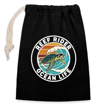 Surf Reef Rider Ozeanlebens-Schildkröte - Verschließbarer Geschenkbeutel aus Baumwolle (14x20cm) - Schwarz - Vorne