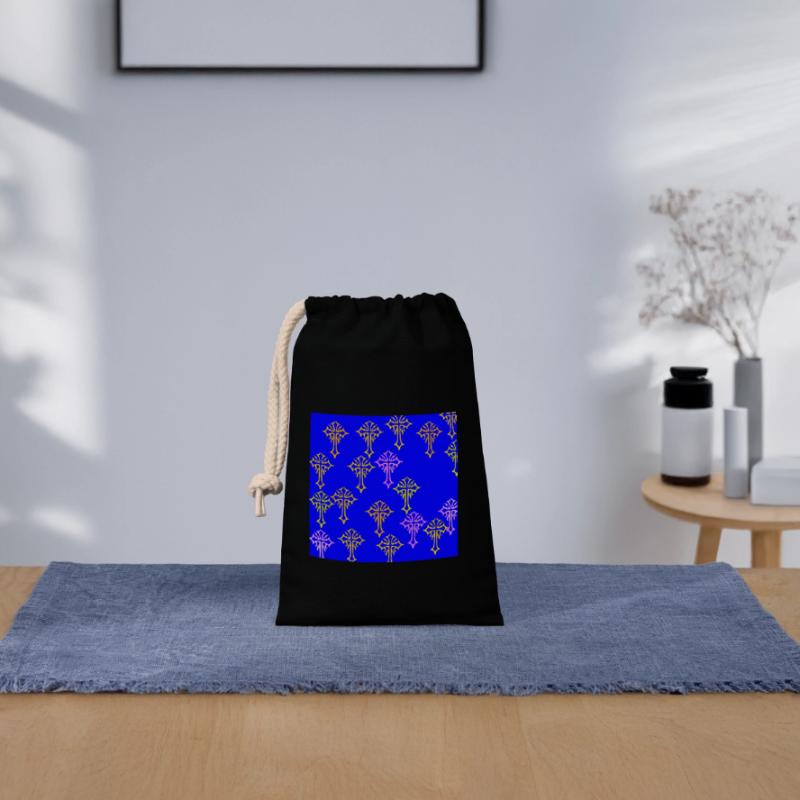 Neon Cross Pattern on Cobalt Blue Closable cotton gift bag (14x20cm)