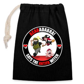 Die Antifa-Hexe – Grenzschutz - Verschließbarer Geschenkbeutel aus Baumwolle (14x20cm) - Schwarz - Vorne