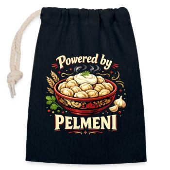 Powered by Pelmeni – Lustiges Russisches Design - Verschließbarer Geschenkbeutel aus Baumwolle (14x20cm) - Navy - Vorne