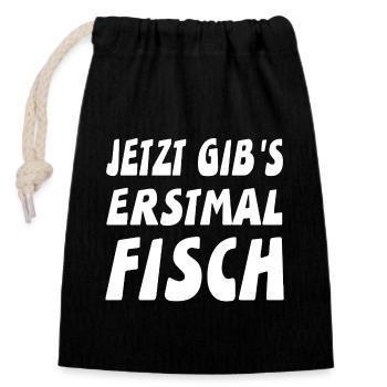 Fisch - Verschließbarer Geschenkbeutel aus Baumwolle (14x20cm) - Schwarz - Vorne