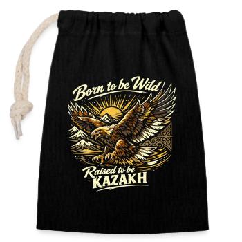 Steinadler Wild Kazakh Design - Verschließbarer Geschenkbeutel aus Baumwolle (14x20cm) - Schwarz - Vorne