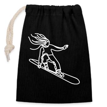 Snowboarder Mädchen - Verschließbarer Geschenkbeutel aus Baumwolle (14x20cm) - Schwarz - Vorne