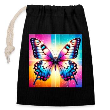 Schmetterling - Verschließbarer Geschenkbeutel aus Baumwolle (14x20cm) - Schwarz - Vorne
