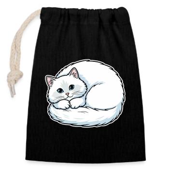 White Angora Cat Blue Eyes Coiled Cute - Closable cotton gift bag (14x20cm) - black - Front