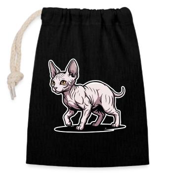 Sphynx Cat Hairless Walking Portrait Design - Closable cotton gift bag (14x20cm) - black - Front