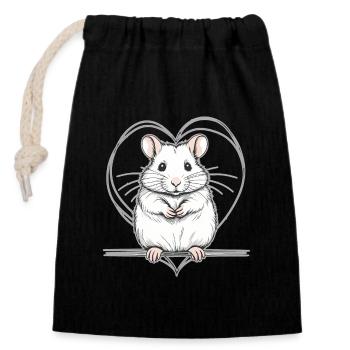 Hamster with heart - Closable cotton gift bag (14x20cm) - black - Front