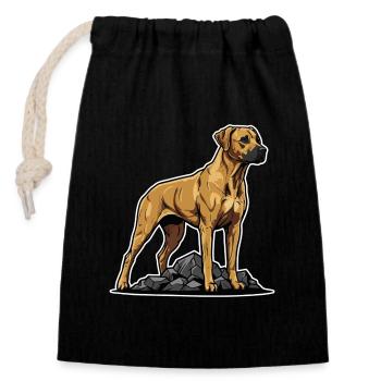 Rhodesian Ridgeback Dog on Rock Proud Portrait - Closable cotton gift bag (14x20cm) - black - Front