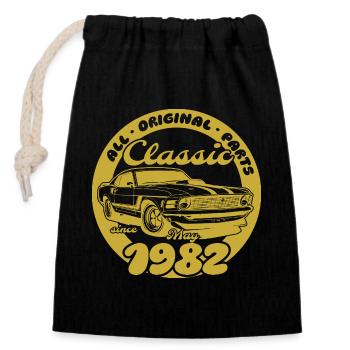 44. Geburtstag - Klassiker Musclecar 05/1982 - Verschließbarer Geschenkbeutel aus Baumwolle (14x20cm) - Schwarz - Vorne