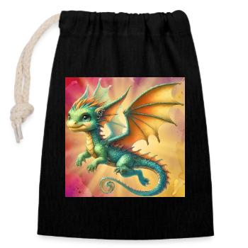 dragon - Closable cotton gift bag (14x20cm) - black - Front