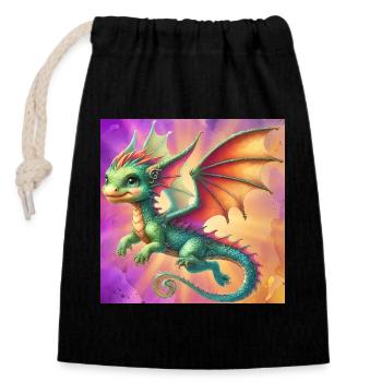 dragon - Closable cotton gift bag (14x20cm) - black - Front