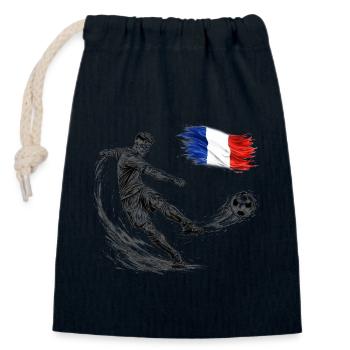 Tir de football dynamique avec le drapeau français - Sac cadeau en coton avec cordon (14 x 20 cm) - bleu marine - Devant