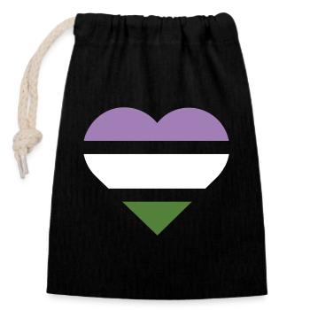 Drapeau de la fierté Cœur · Genderqueer - Sac cadeau en coton avec cordon (14 x 20 cm) - noir - Devant