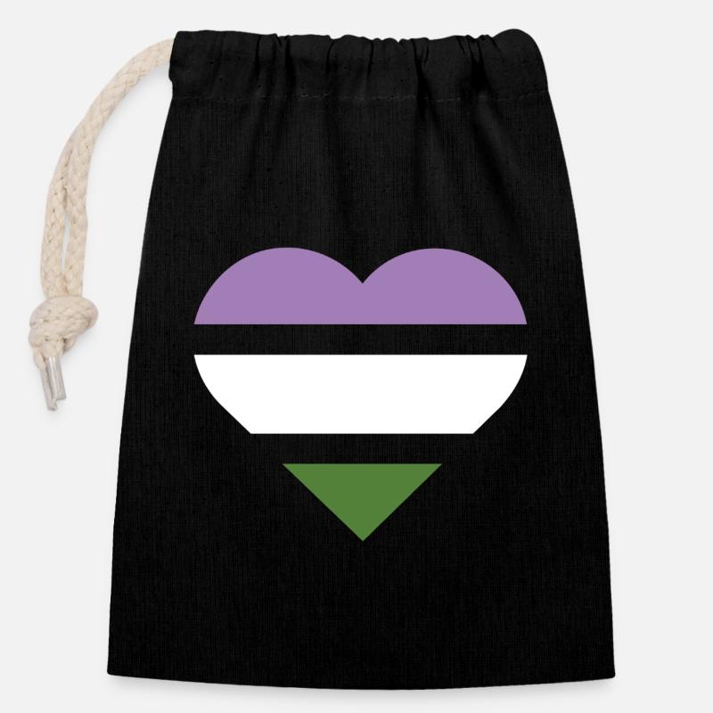 Pride Flag Heart · Genderqueer - Verschließbarer Geschenkbeutel aus Baumwolle (14x20cm) - Schwarz