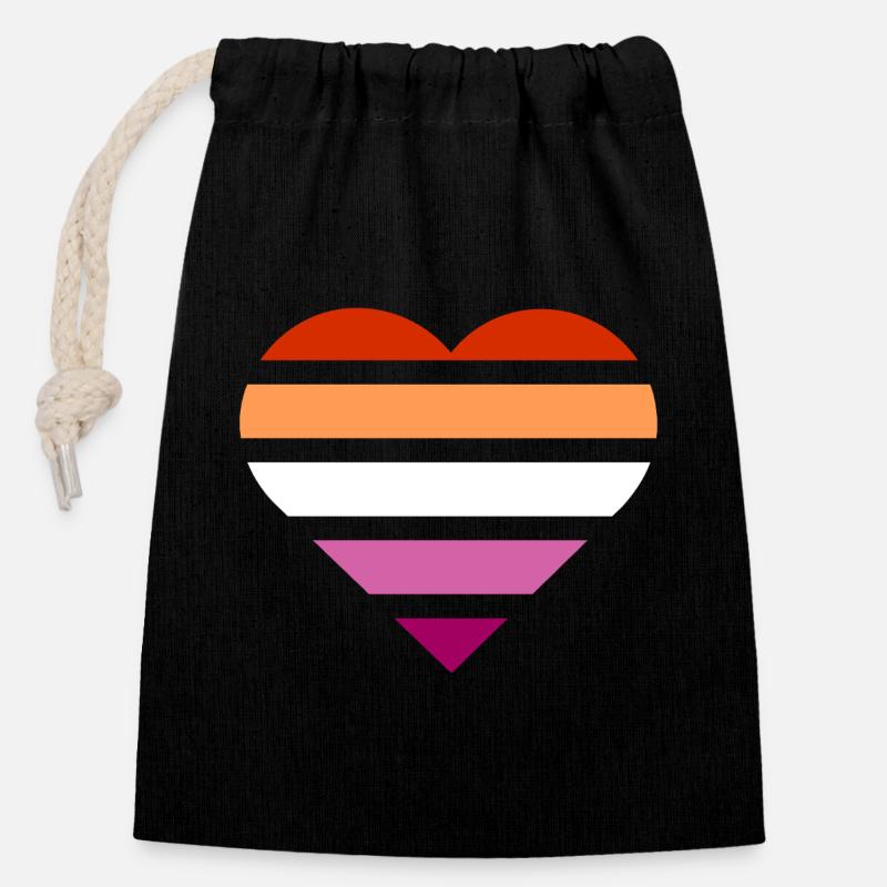 Pride Flag Heart · Lesbian - Verschließbarer Geschenkbeutel aus Baumwolle (14x20cm) - Schwarz